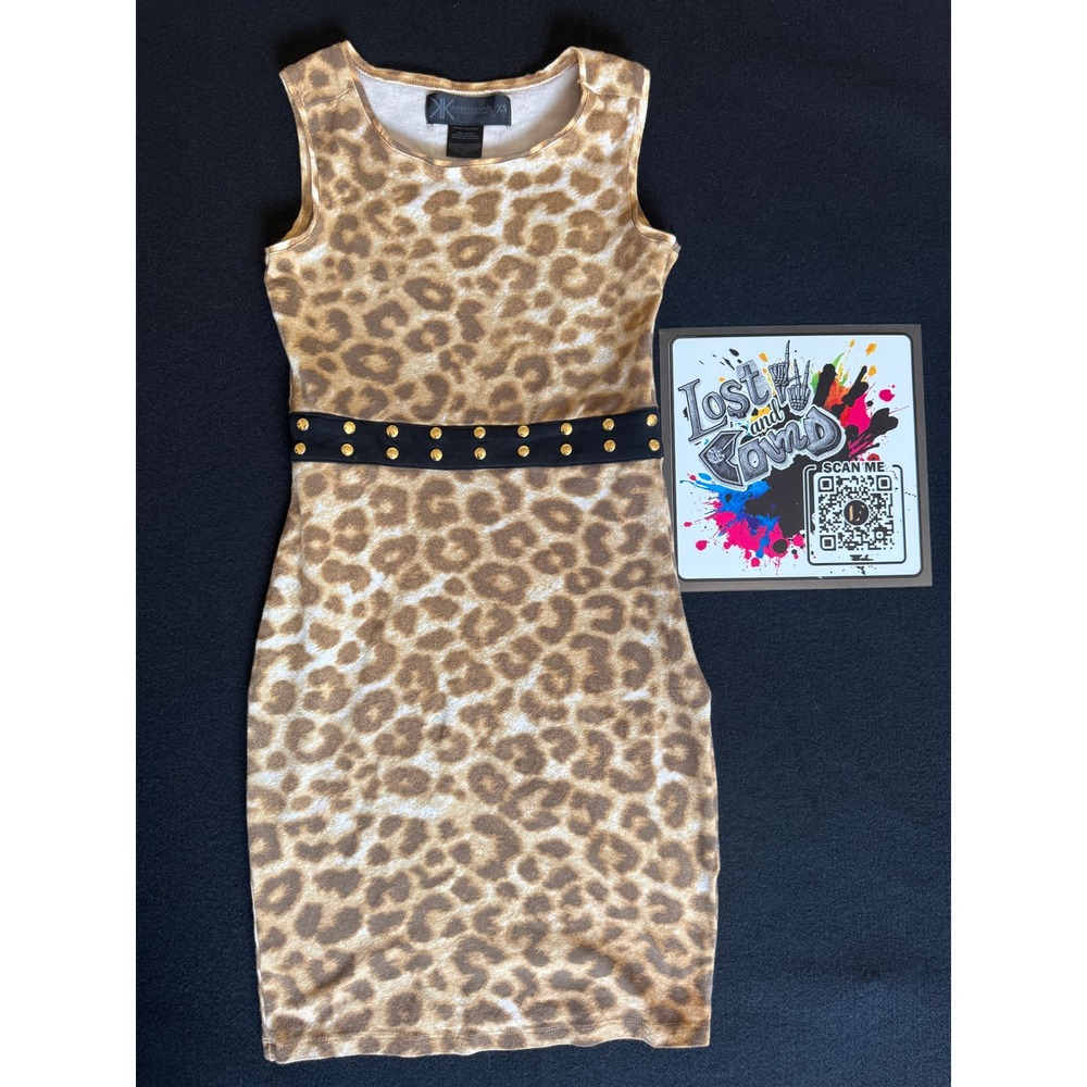 Kardashian Kollection Dress Womens XS Leopard Excellent Studded Bodycon Mini